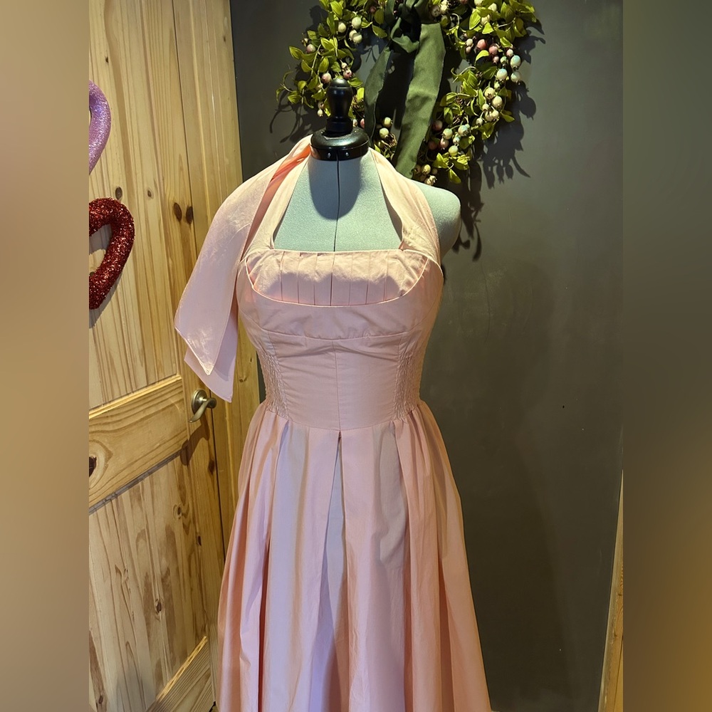 Unique Vintage 50s Peach halter bust shelf dress sz XL - Picture 1 of 8